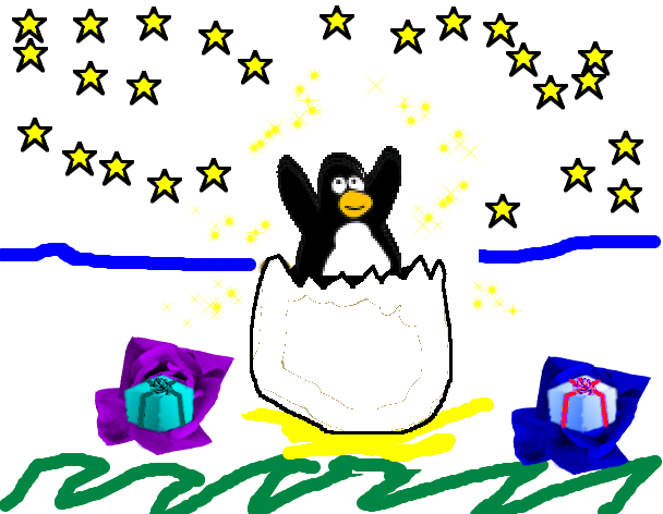 Tux Paint drawing: 'The newly hatched Penguin'