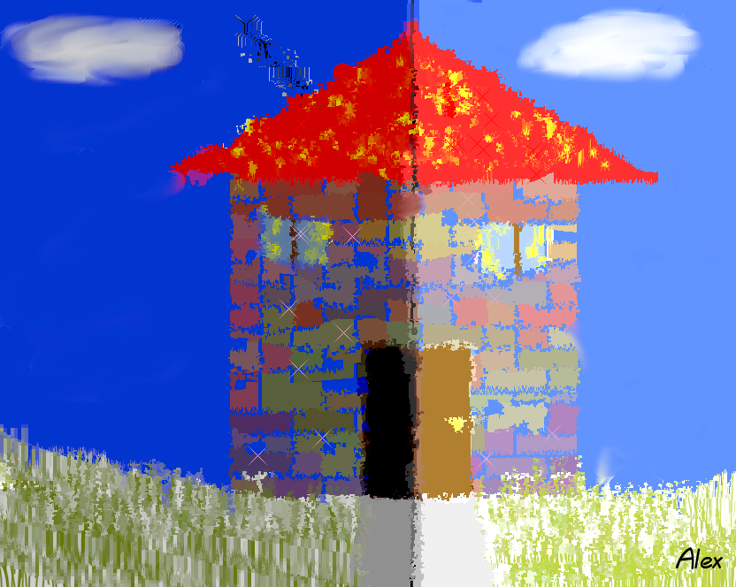 Tux Paint drawing: 'Dark and Light House'