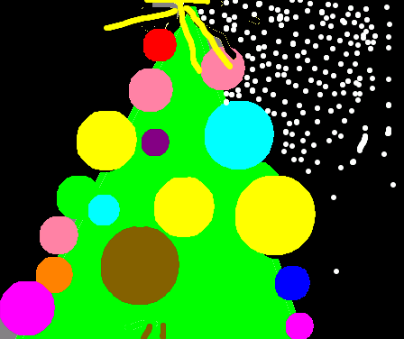 Tux Paint drawing: 'Snowy Christmas tree'