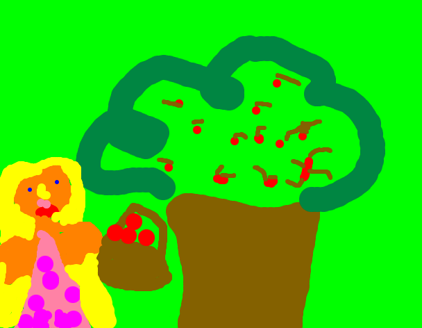 Tux Paint drawing: 'Picking Cherries'
