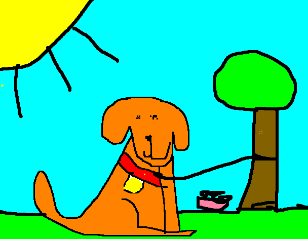 Tux Paint drawing: 'Dog on Leash'