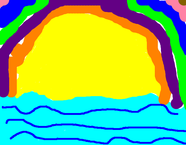 Tux Paint drawing: 'Sunset on the Ocean'
