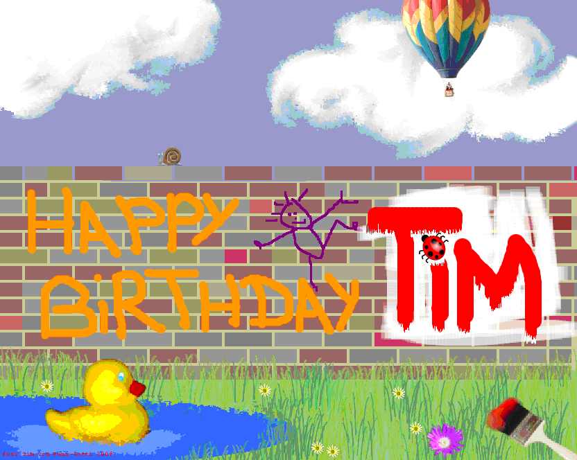 Tux Paint drawing: 'Happy Birthday Tim'