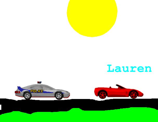 Tux Paint drawing: 'Car chase'