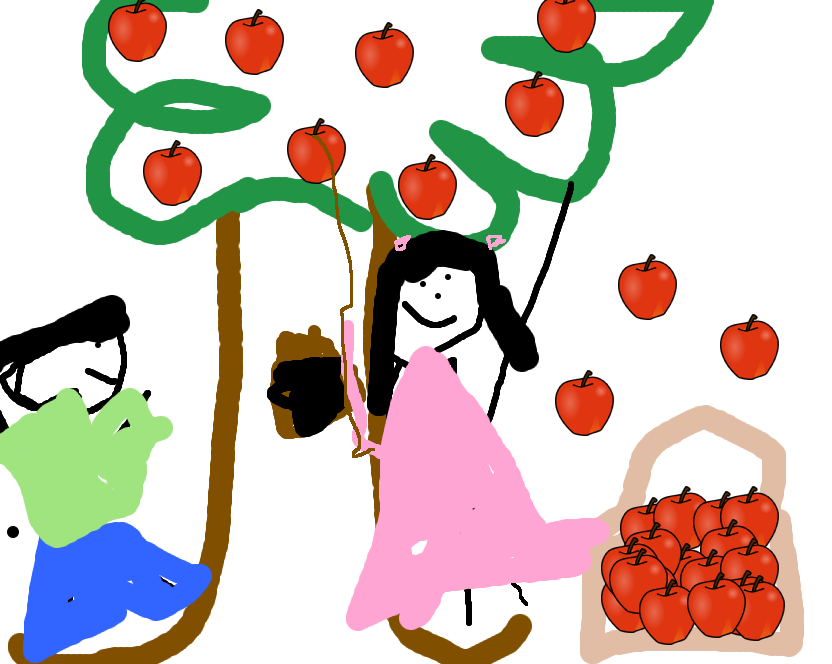 Tux Paint drawing: 'Apple Picking'