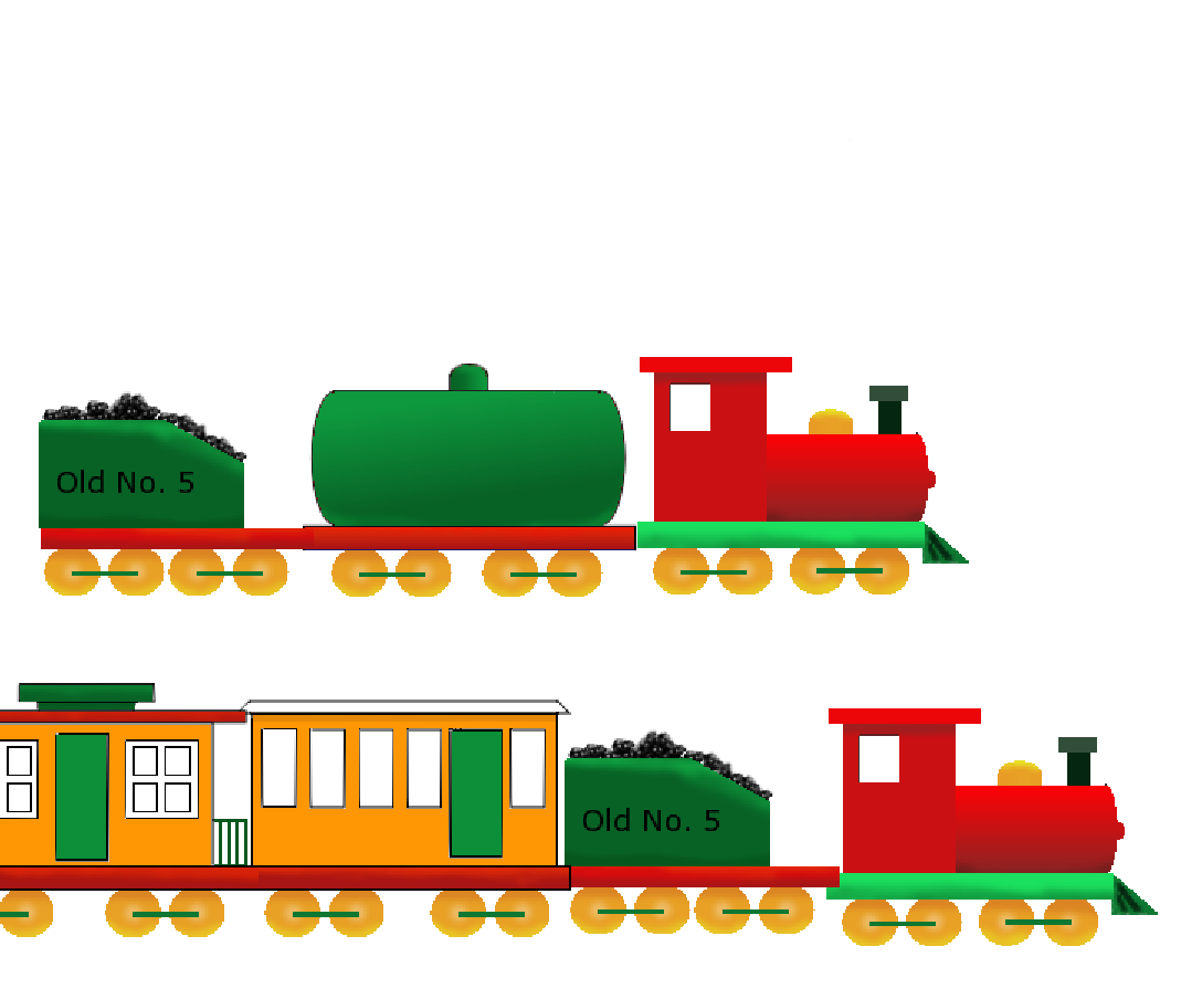 Tux Paint drawing: 'Passenger train and Goods train'