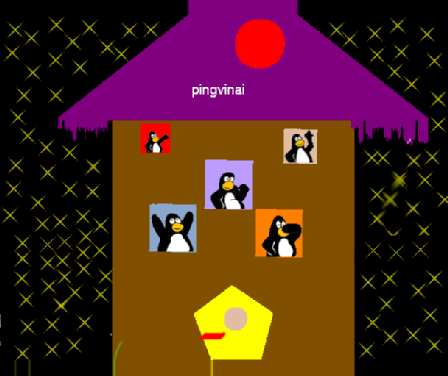 Tux Paint drawing: 'Penguins' house'
