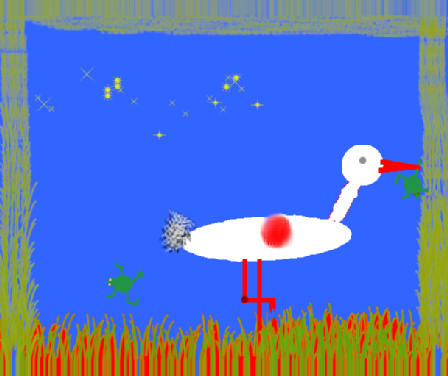 Tux Paint drawing: 'Stork and two frogs'
