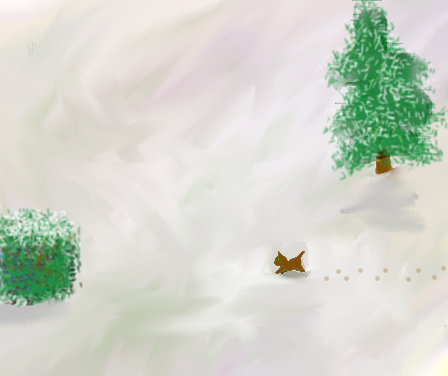 Tux Paint drawing: 'Footprints in the Snow (lábnyomok a hóban)'