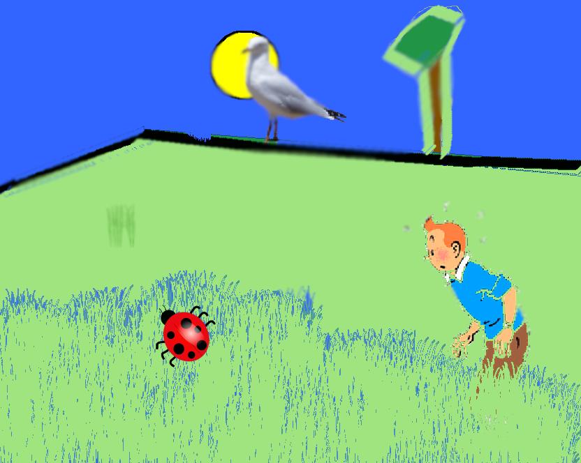 Tux Paint drawing: 'Tintin in the Grass'