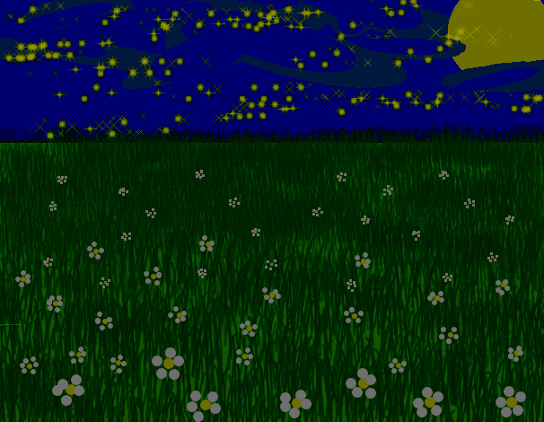 Tux Paint drawing: 'Wiese by night'